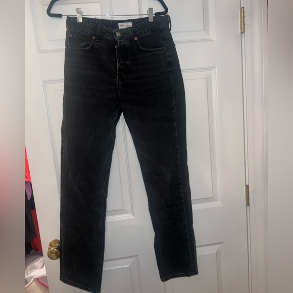 ZARA black high rise straight cut jeans - Picture 1 of 2